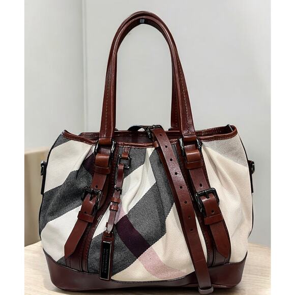 Burberry Mega Check Canvas Lowry Tote Bag - Picture 1 of 16